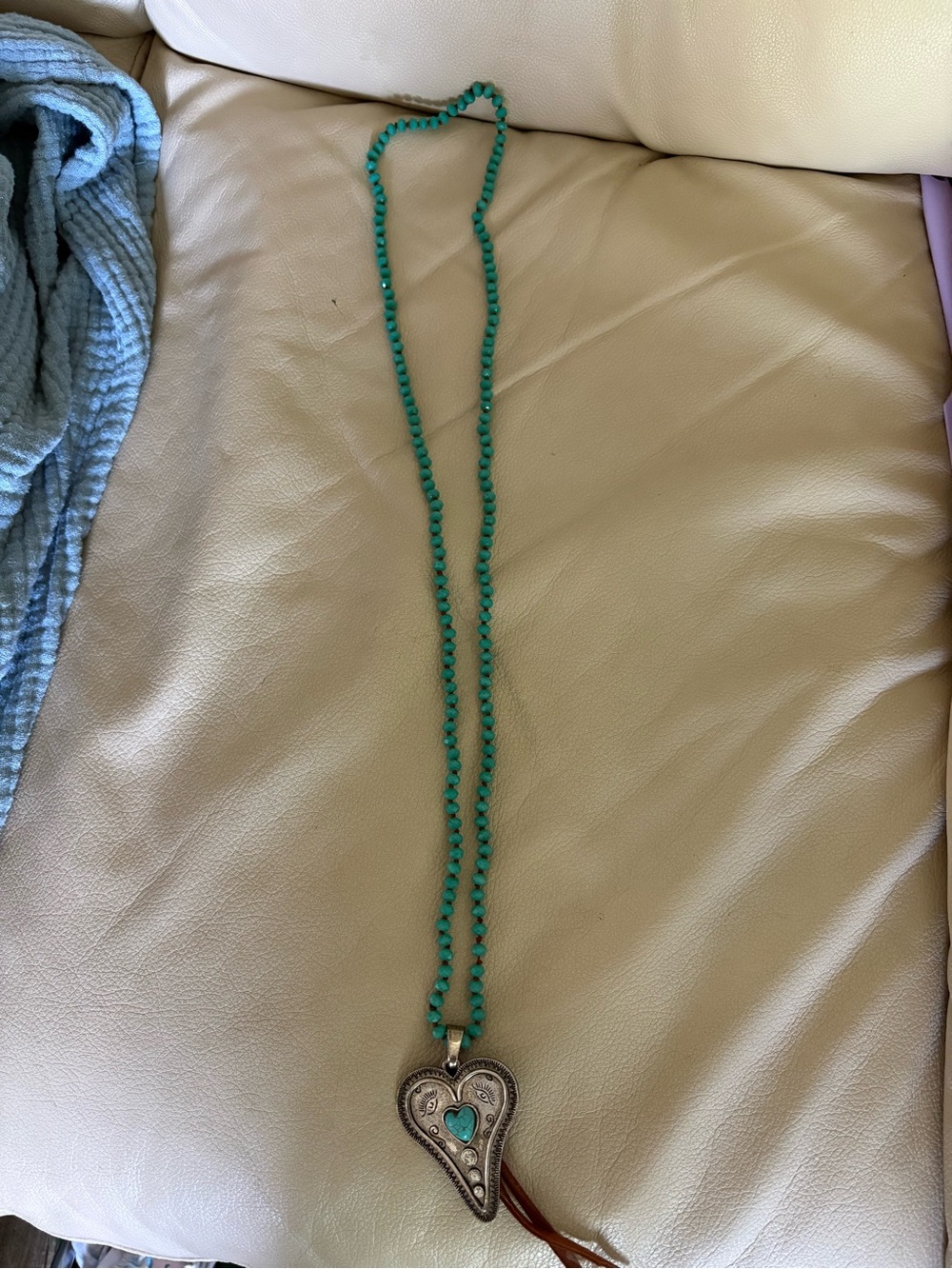 Turquoise Beaded Heart Pendant Necklace - Women Jewelry